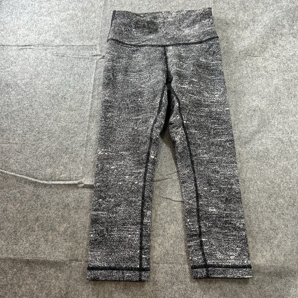 Lululemon Wunder Under Crop Hi-Rise 21" Leggings Womens 6 Jacquard Black White